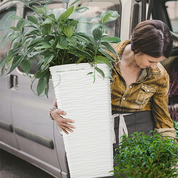 Tall White Planter Set, Indoor/Outdoor, 22" Large Modern Decorative Flower Pots Home, Patio, Front Porch, Backyard, Garden Decor by Sona Casa