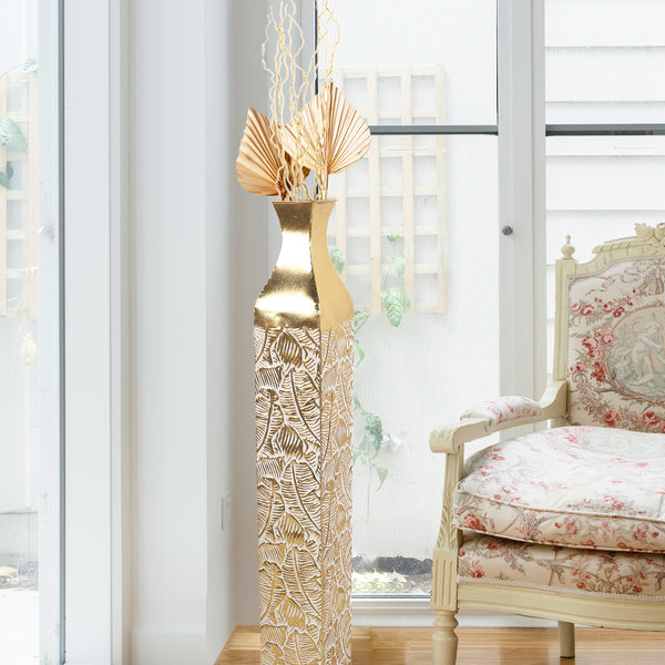 Modern Decorative Metal Tall Vase, Gold Living Room Decor, 42" Pots for Pampas Grass-Sona Casa