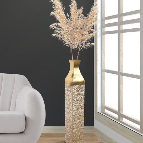 Modern Decorative Metal Tall Vase, Gold Living Room Decor, 42" Pots for Pampas Grass