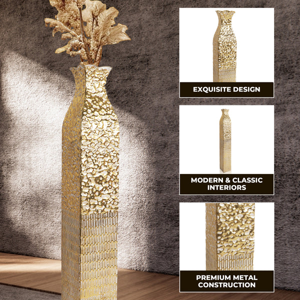 Tall Metal Vases, Extra Large Decorative Floor Vase, 42" Large Flower Pots for Pampas Grass, Home Living Room Decor-Sona Casa