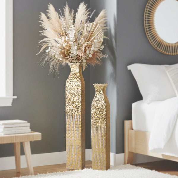 Tall Metal Vases, Extra Large Decorative Floor Vase Set, 42" and 35" Large Flower Pots for Pampas Grass, Home Living Room Decor-Sona Casa