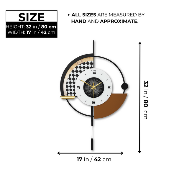 Modern Black and White Wall Clock with LED Light, Unique Geometric Design, Silent Pendulum, Living Room Decor, Gift-Sona Casa