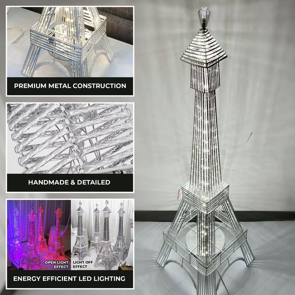 Decorative Floor Lamp 63" Eiffel Tower Paris, Handmade Tall Corner LED Light White Metal by Sona Casa