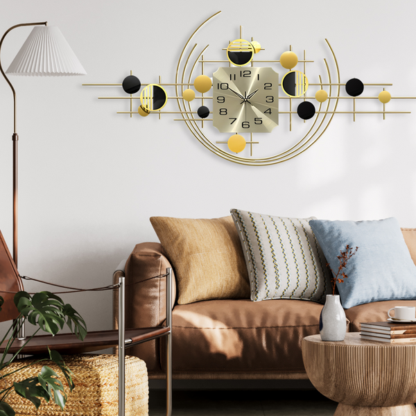 Large Decorative Metal Wall Clock, 40" Wide, Silent Gold Accent Home Office Decor-Sona Casa