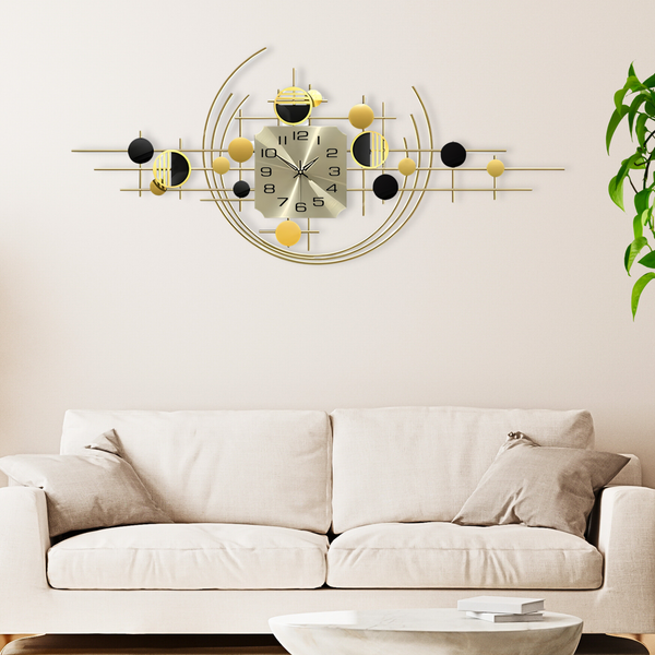 Large Decorative Metal Wall Clock, 40" Wide, Silent Gold Accent Home Office Decor-Sona Casa