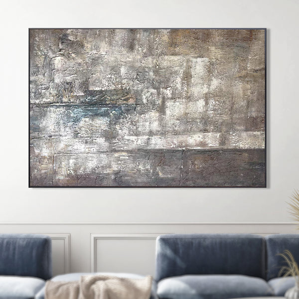 Impasto Painting, 47" Abstract Gray Framed Artwork, Home Office Wall Decor by Sona Casa