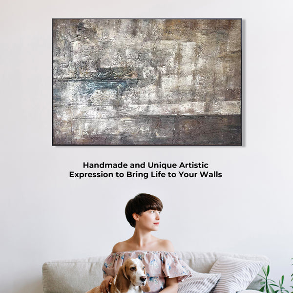 Impasto Painting, 47" Abstract Gray Framed Artwork, Home Office Wall Decor by Sona Casa