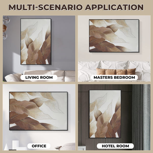 Botanical Wall Art, 47" Impasto Brown Textured Painting, Leaves Home Decor by Sona Casa