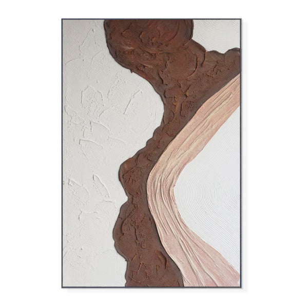 Handmade White Brown Textured Abstract Canvas Artwork 47" Home Office Wall Decor by Sona Casa