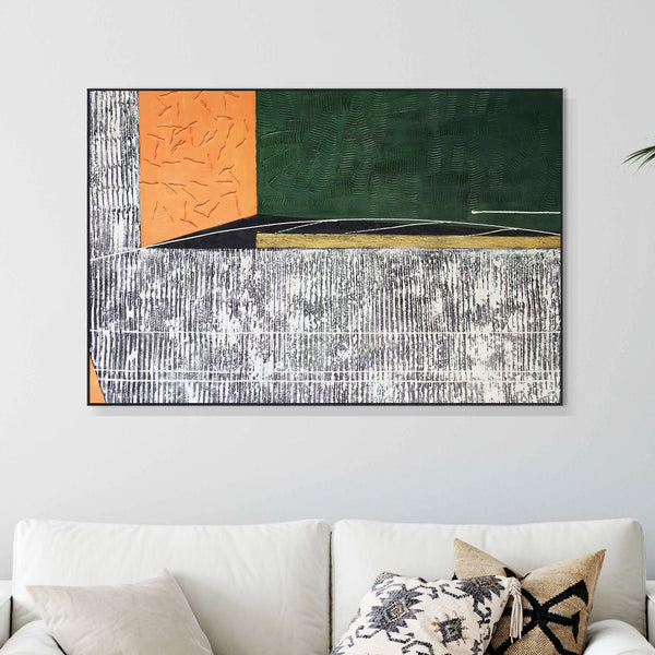 Green Gray Abstract Textured Wall Art, 47" Impasto Painting Home Decor by Sona Casa