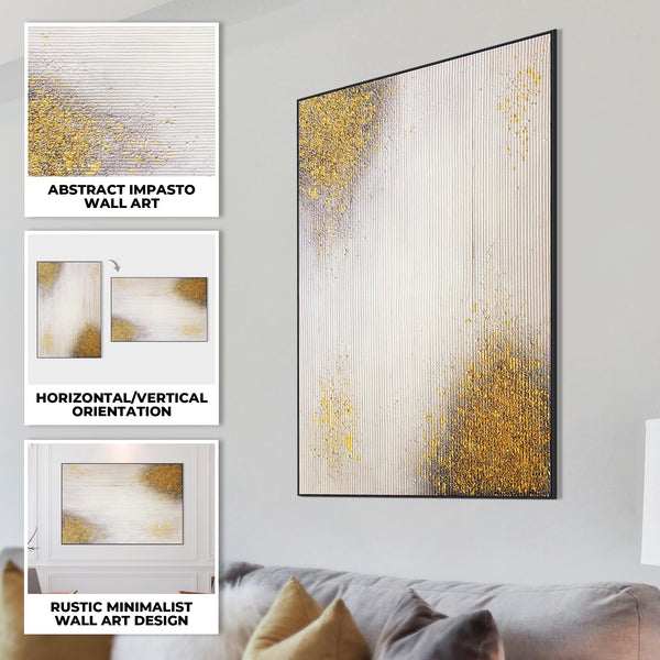 Golden Textured Painting, 47" Framed Wall Art for Living Room or Office by Sona Casa