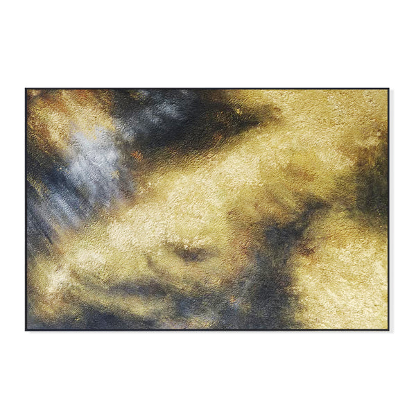 Gold Black Framed Canvas Artwork, 47" Living Room Textured Wall Art Decor by Sona Casa