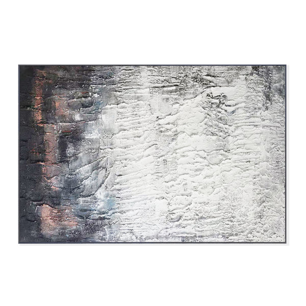 Handmade White Black Thick Textured Impasto Painting, 47" Wall Art Decor for Home by Sona Casa