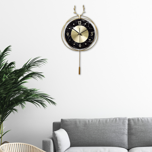 Vertical Gold and Black Silent Pendulum Wall Clock, 22" Modern Decorative Clock for Home, Office, Living Room, Bedroom by Sona Casa
