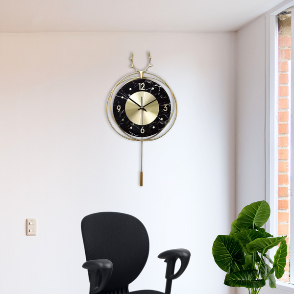 Vertical Gold and Black Silent Pendulum Wall Clock, 22" Modern Decorative Clock for Home, Office, Living Room, Bedroom by Sona Casa