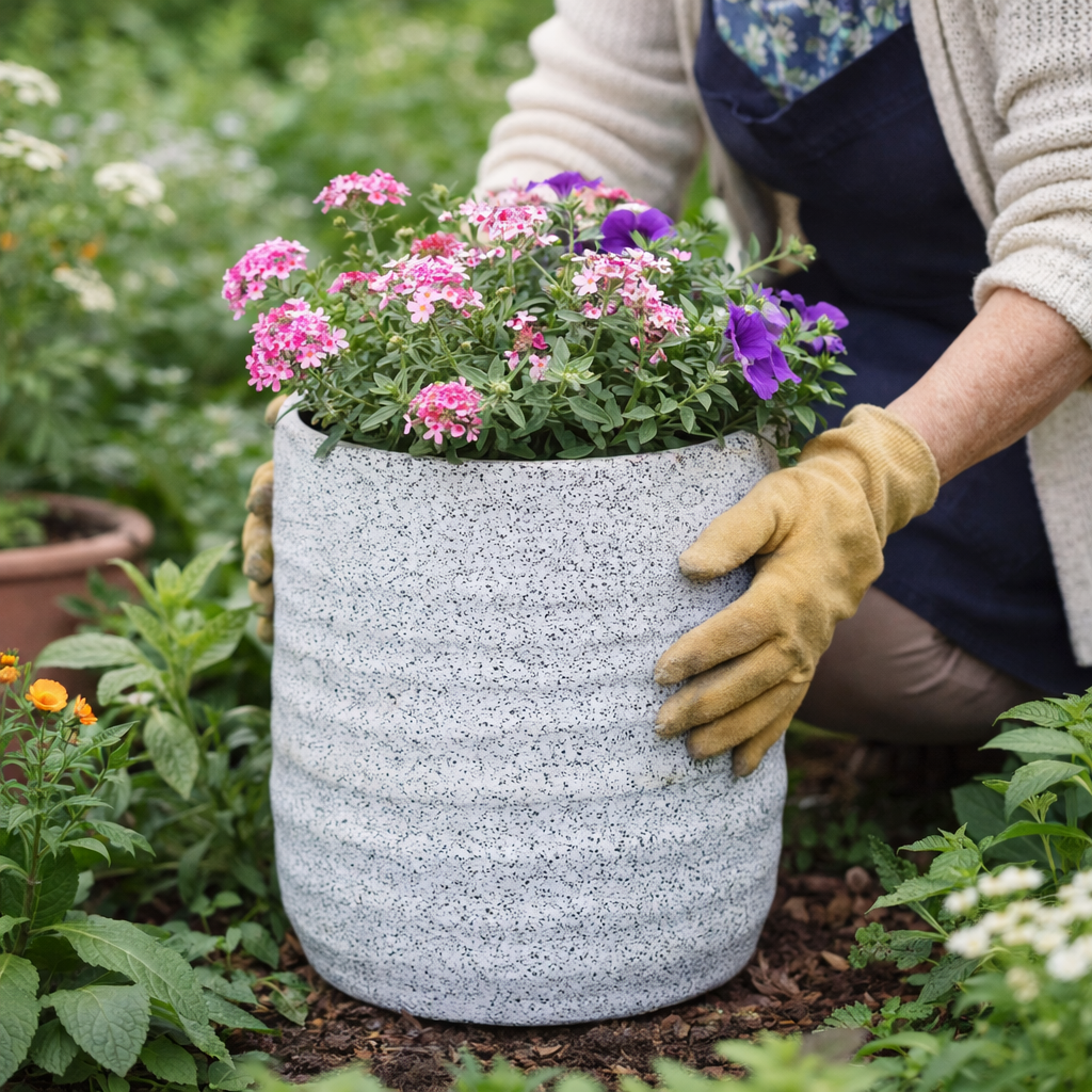 white speckled plant pot Speckled White Contemporary Ceramic Planter 33cm Indoor Outdoor Garden