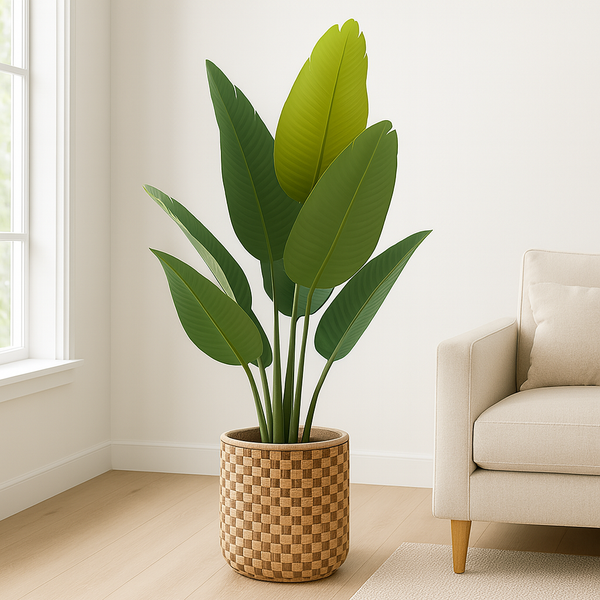 Large Artificial Bird of Paradise, 47" Fake Plant with Cement Base, Indoor Outdoor Living Room, Porch, Patio, Home Decor Gifts-Sona Casa