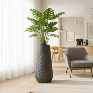 Modern Tall Black Indoor Self Watering Decorative Plant Pot, 33 in Contemporary Flower Pot Home, Office, Garden Decoration, Gift-Sona Casa