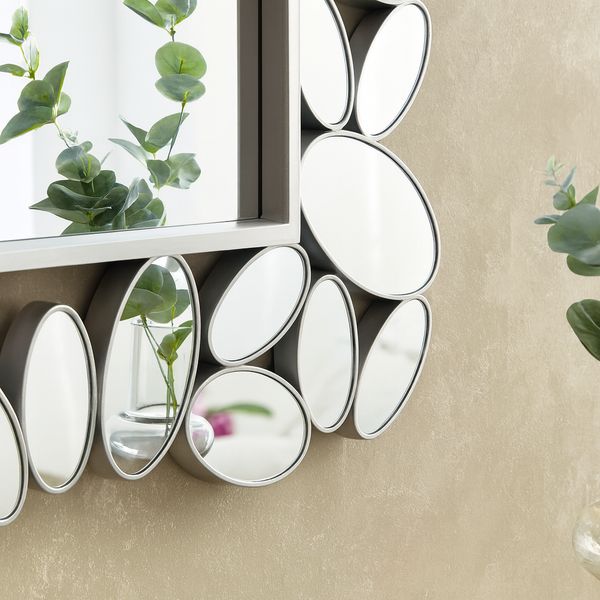 Modern Contemporary Silver Framed Mirror, 72 cm Modern Wall Mirror for Living Room, Entryway, Bedroom Decor Gift-Sona Casa