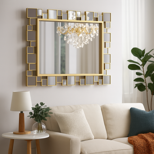 Decorative Wall Mirror with Gold Frame, Lightweight, High Quality Glass, Vertical Horizontal Orientation Hanging Wall Decor Gift-Sona Casa