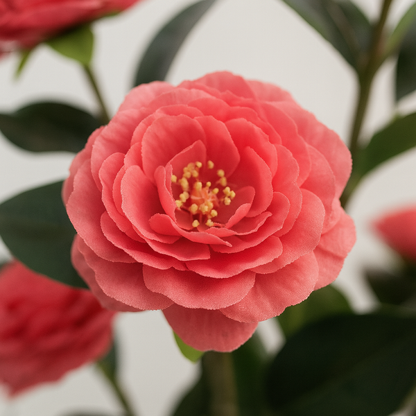 Artificial Flowering Tree, 5 ft Tall Fake Pink Camellia Tree Plant in Cement Base, Indoor Decor for Home or Office, Gift-Sona Casa