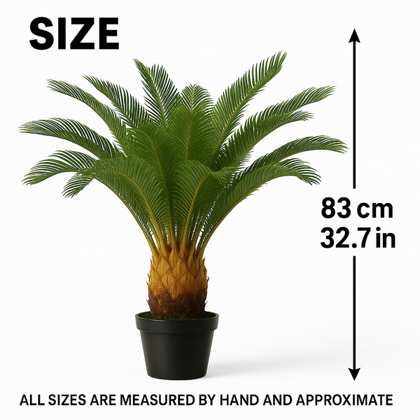 Artificial Sago Palm Plant, Indoor Home Office Decor, Realistic 83 cm Tropical Faux Cycas Plant with Stable Base-Sona Casa
