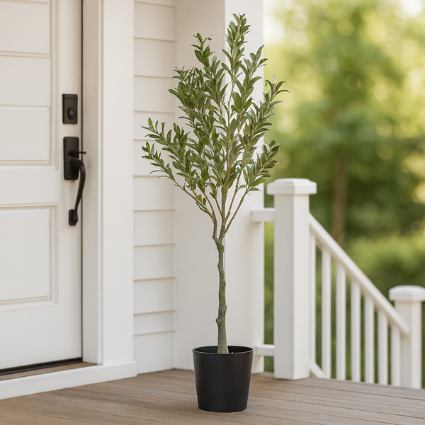 Large Nearly Natural Artificial Olive Tree with Black Olives, 47" Fake Plant for Patio, Front Porch, Living Room, Indoor Outdoor Ornament, Home Decor-Sona Casa