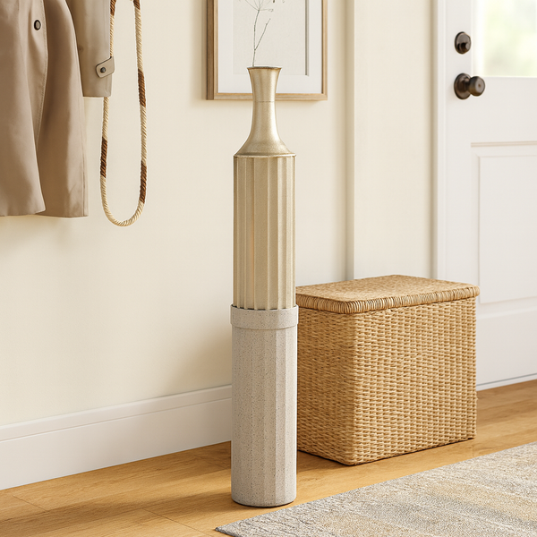 Decorative Metal Tall Floor Vase, 42" High Indoor Decor, Handcrafted Gold Accent Home Office Pot for Pampas Grass by Sona Casa