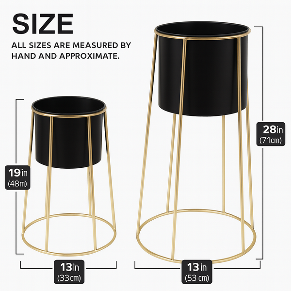 Modern Black Metal Pots Set Indoor Planters with Golden Stand for Fresh or Artificial Plants Living Room Office Decoration, Gifts-Sona Casa