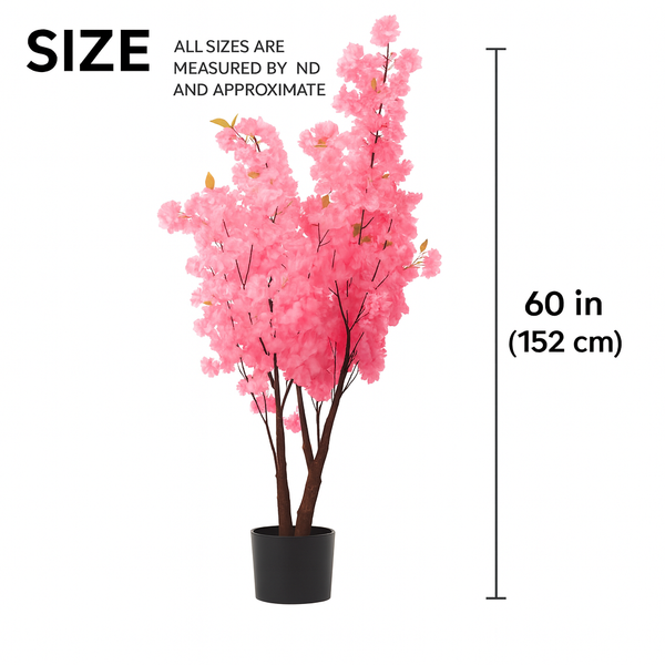 5 ft Tall Faux Pink Sichuan Cherry Blossom, Nearly Natural Large Artificial Tree, Indoor Decor for Living Room, Office, Patio-Sona Casa