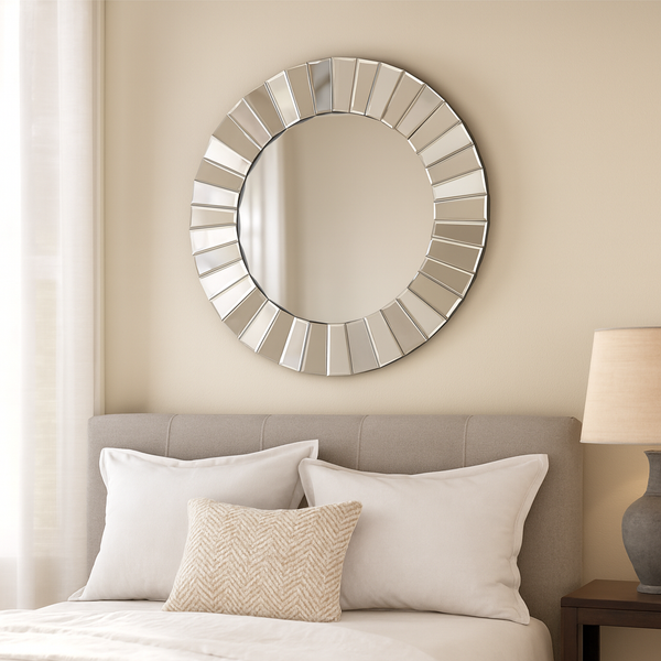 Large Round Silver Glass Mirror, Modern Frameless Wall Mirror, 80cm Diameter, Easy to Install Home Decor-Sona Casa