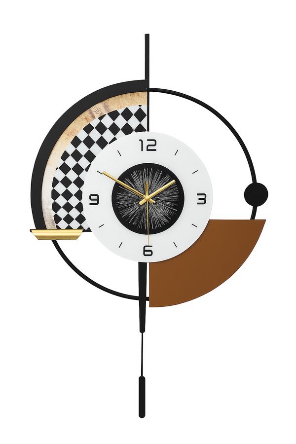 Modern Black and White Wall Clock with LED Light, Unique Geometric Design, Silent Pendulum, Living Room Decor, Gift-Sona Casa