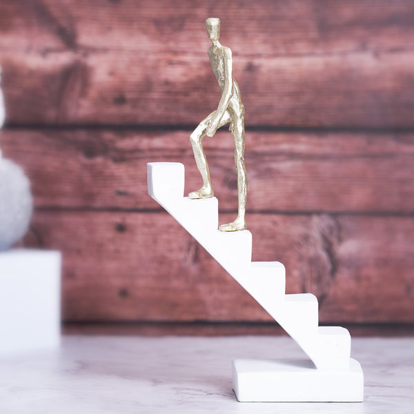 Abstract White Statue Of Man Climbing Stairs - Motivational Decor For Zen Office & Home Inspiration by Sona Casa