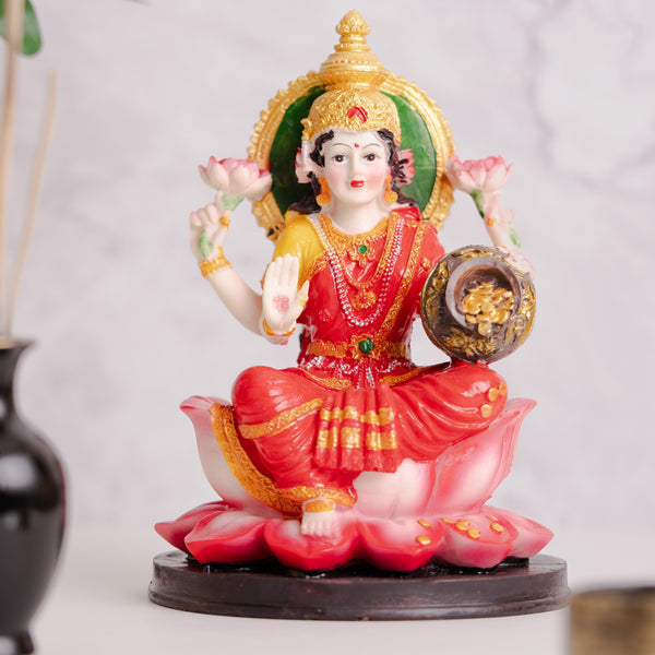 Divine Polyresin Multicolor Ganesh Lakshmi Statue Set - Ideal For Home Pooja Mandir Decor by Sona Casa