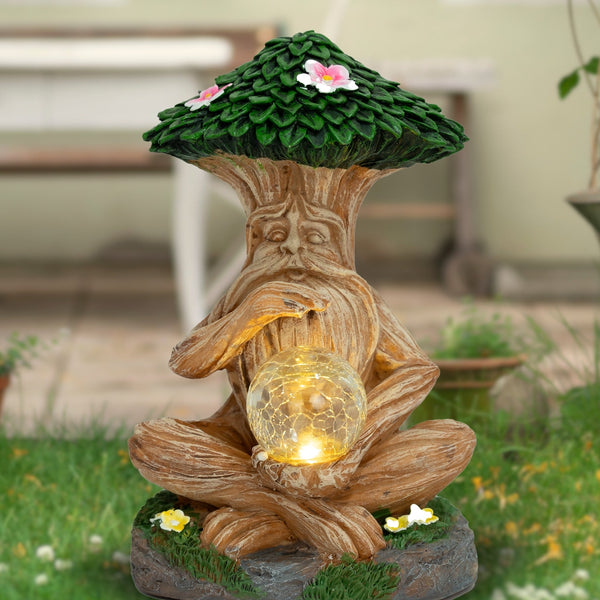 Tree Orb Solar Light Statue, 11" Polyresin Fairy Garden Outdoor Decor Gift by Sona Casa