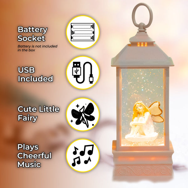 Christmas Gift for Girls and Teens - Pink Snow Globe Lantern with Lights, Music and Motion, with a Cute Little Christmas Fairy by Sona Casa