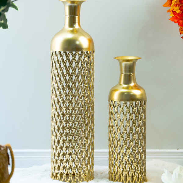 Large Metal Floor Vases, Golden Vase Set of 2 Home Decor 27" and 19" by Sona Casa
