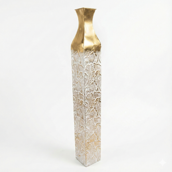 Modern Decorative Metal Tall Vase, Rustic Weathered Finish, Handmade Gold Living Room Decor, 35" Pots for Pampas Grass-Sona Casa