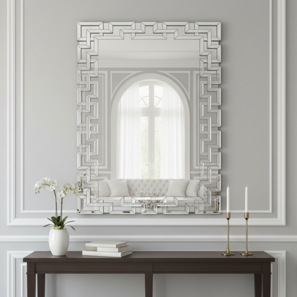 Large Luxury Decorative Glass Mirror 47 in Silver Frameless Wall Mirror for Home Office Decor, Gift-Sona Casa