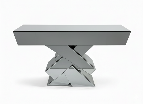 Large Mirror Glass Console Table Grey, Elegant Modern Decor for Entryway, Living Room & Office-Sona Casa