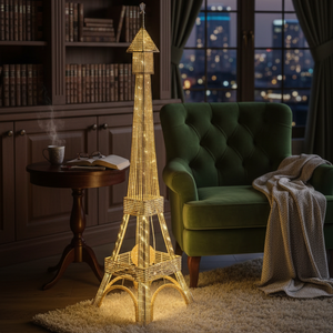 Tall Eiffel Tower LED Floor Lamp 63 inch Modern Decorative Paris France Model with Gold Frame & White LED Ambient, Home Decor Lighting-Sona Casa