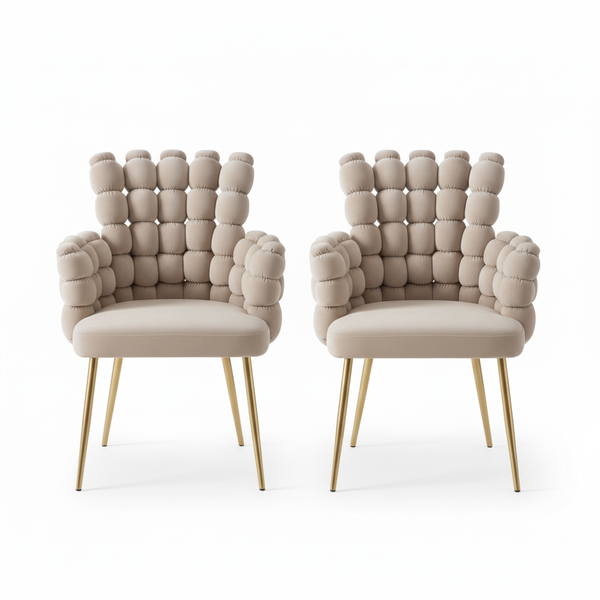 Set of 2 Modern Beige Upholstered Accent Chairs with Elegant Gold Metal Frames, Stylish & Comfortable Seating, Home Office Decor-Sona Casa