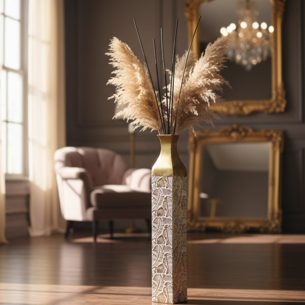 Modern Decorative Metal Tall Vase, Gold Living Room Decor, 35" Pots for Pampas Grass