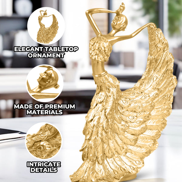 Golden Peacock Feather Polyresin Figurine - Elegant Shelf And Table Decor For A Modern Touch by Sona Casa