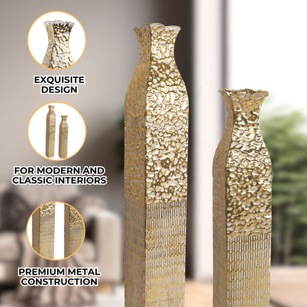 Tall Metal Vases, Extra Large Decorative Floor Vase Set, 42" and 35" Large Flower Pots for Pampas Grass, Home Living Room Decor-Sona Casa