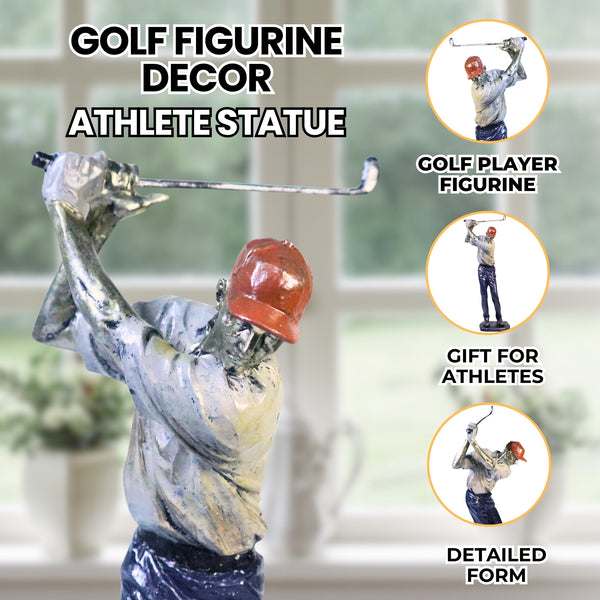 Golf Figurine Decor, Modern Sculpture, Table Centerpiece Large Statue Polyresin Silver Blue 15 inch 38 cm by Sona Casa
