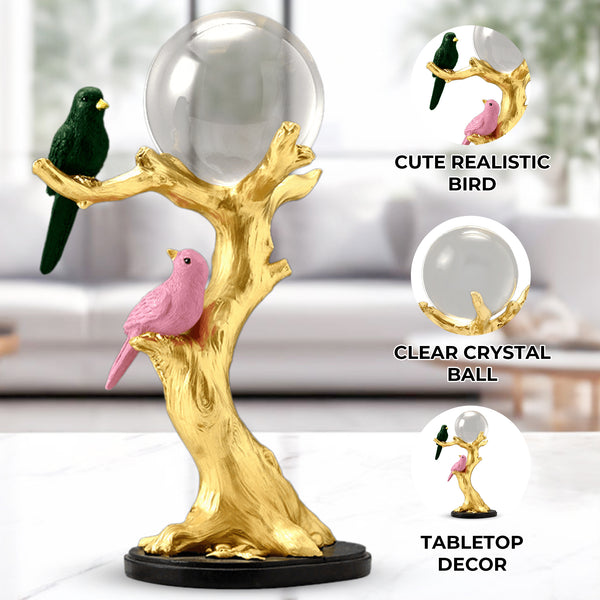 Crystal Ball and Bird on Tree, 9" Tabletop Centerpiece Statue Home Decor by Sona Casa