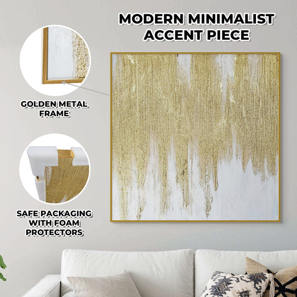Large Abstract Canvas Art, Gold Frame, 37" Textured 3D Living Room Decor by Sona Casa