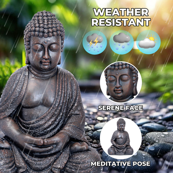 Tall Buddha Statue, Large 24" Temple Indoor Outdoor Sculpture, Living Room Garden Patio Statuary Decor by Sona Casa