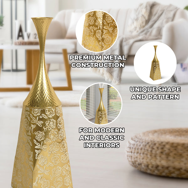 Gold Metal Tall Vase for Living Room, 32" Large Decorative Vase by Sona Casa